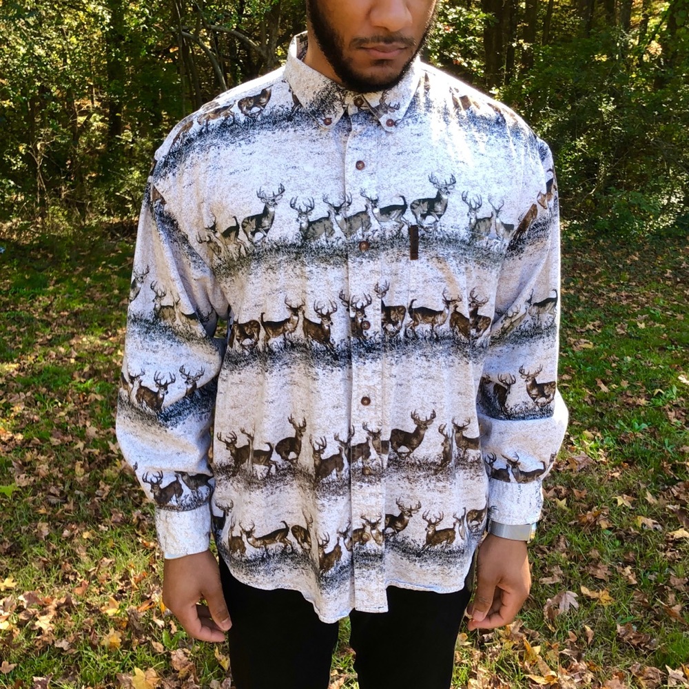 Oversized Deer Forest Button Down Shirt